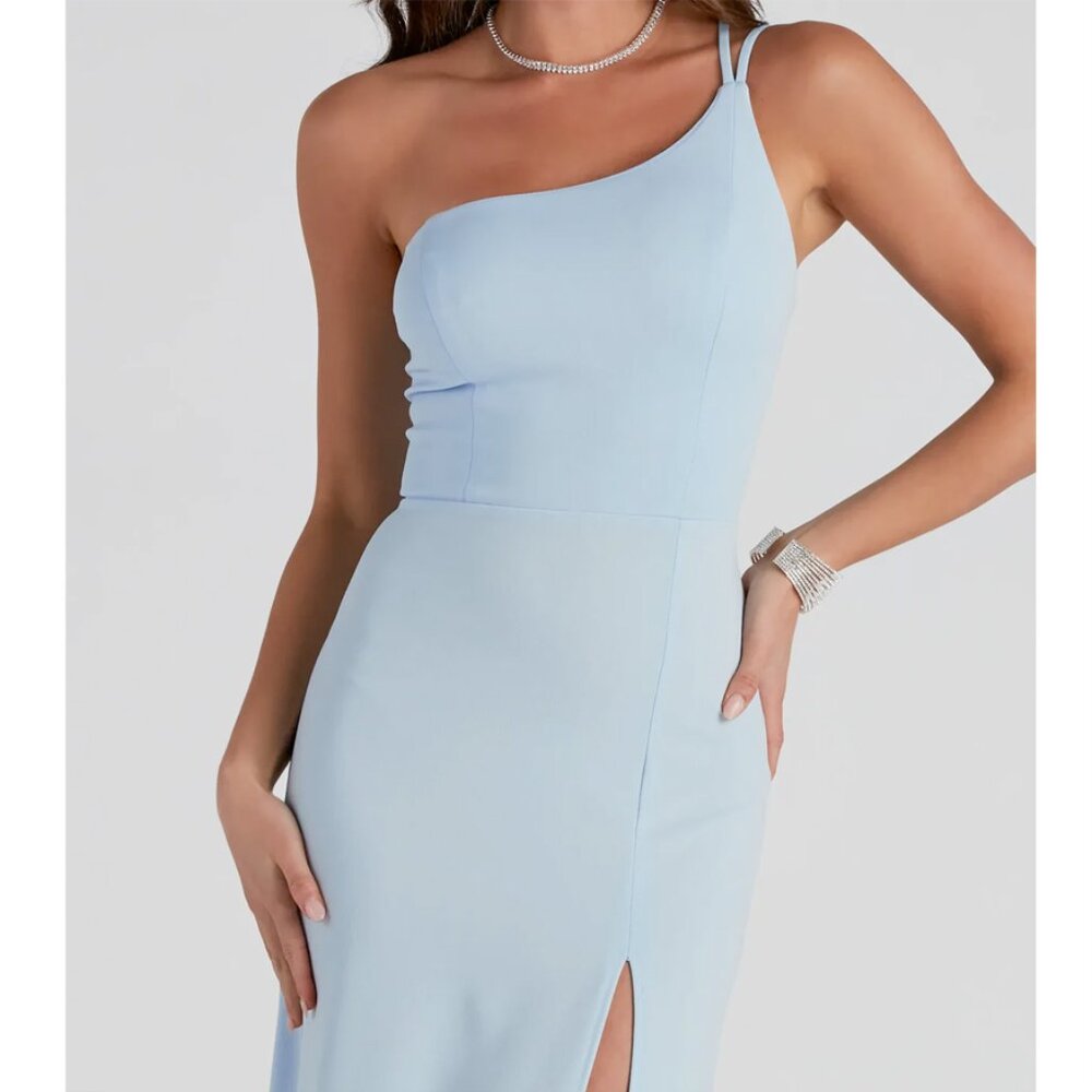 Light Blue One-Shoulder Floor-Length Dress - Prom, Homecoming, Formal